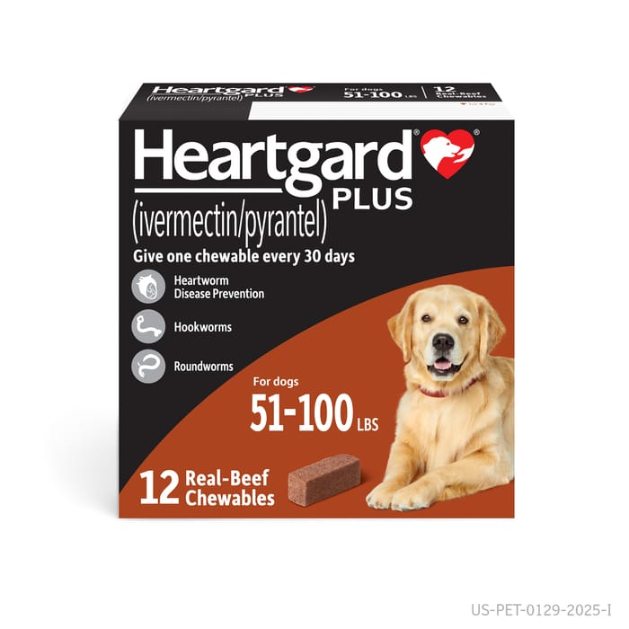 HEARTGARD® Plus (ivermectin/pyrantel) Real-Beef Chewables for Dogs - 51 -100 lbs (Brown Box) 12 Month Supply of Chews (Heartworm Disease Preventive) product detail number 1.0