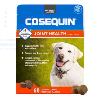 Nutramax Cosequin for Dogs Joint Health Supplement Contains Glucosamine for Dogs Plus Chondroitin MSM and Omega-3s Supports Joint and Skin and Coat Health For All Breeds and Sizes 60 Soft Chews-product-tile