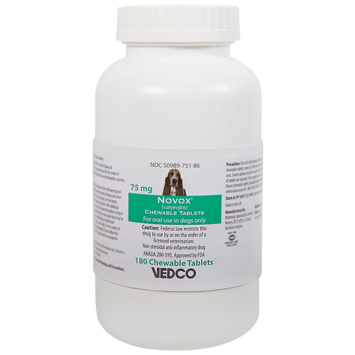 Novox Carprofen - Generic to Rimadyl 75 mg Chewable Tablets 180 ct product detail number 1.0