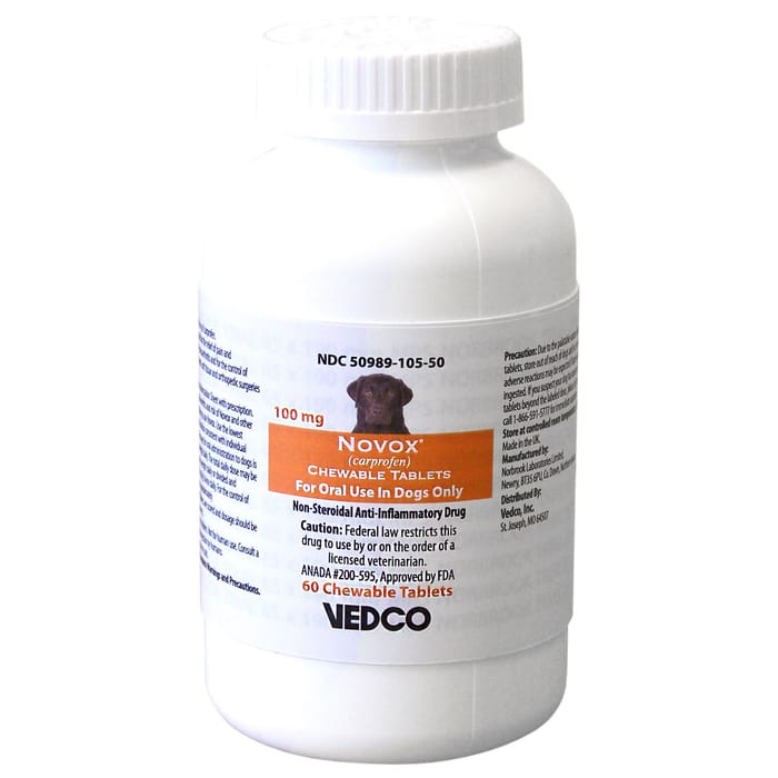 Novox Carprofen - Generic to Rimadyl 100 mg Chewable Tablets 60 ct product detail number 1.0