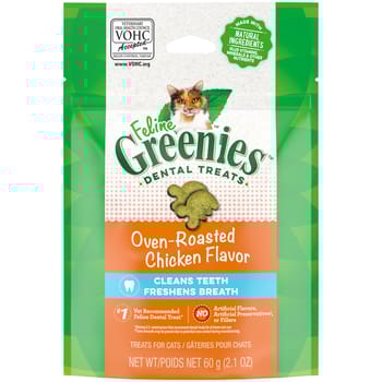 Greenies Adult Dental Cat Treats Oven Roasted Chicken Flavor 2.1 oz Pouch-product-tile