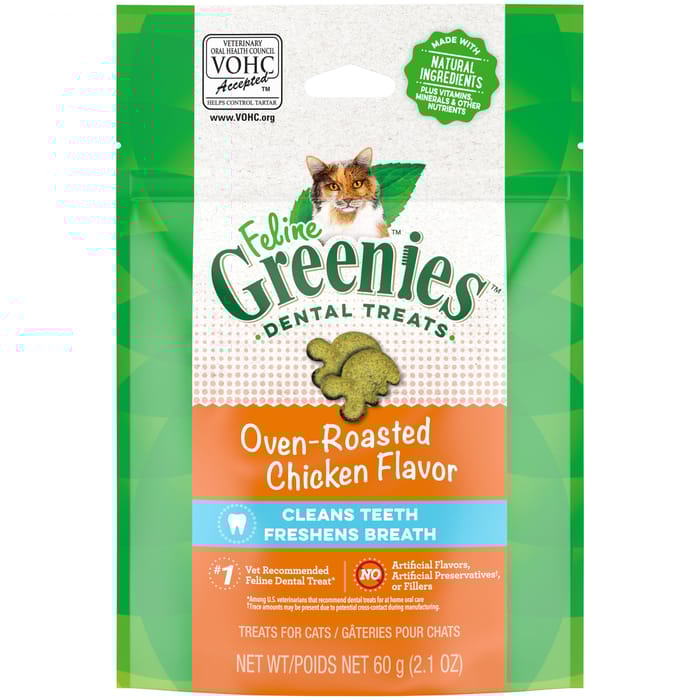 Greenies Adult Dental Cat Treats Oven Roasted Chicken Flavor 2.1 oz Pouch product detail number 1.0