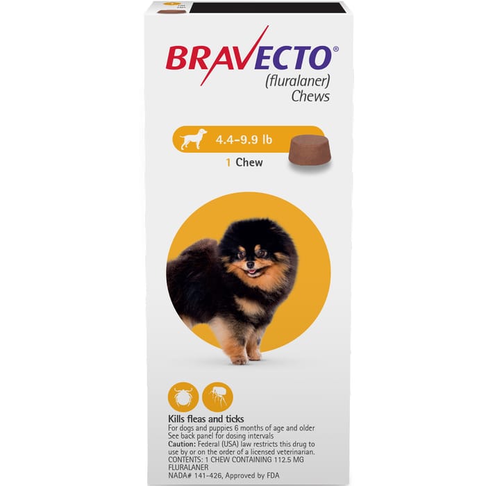 Bravecto Chews for Dogs, 4-10 lbs, 2 treatments, 112.5 mg Fluralaner product detail number 1.0