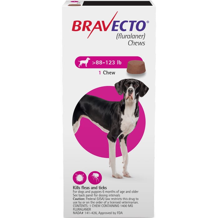 Bravecto Chews for Dogs, 88-123 lbs, 4 treatments, 1400 mg Fluralaner product detail number 1.0