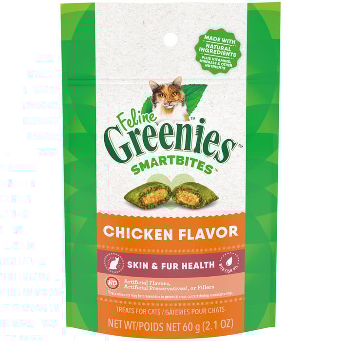 Greenies Smartbites Skin & Fur Crunch & Soft Natural Treats for Cats 2.1 oz Pack product detail number 1.0