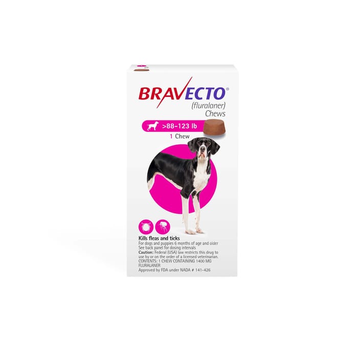 Bravecto Chews for Dogs, 88-123 lbs, 1 treatment, 1400 mg Fluralaner product detail number 1.0