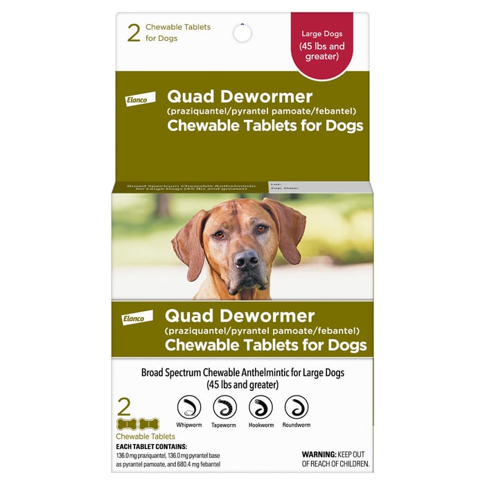 Elanco Quad Dewormer Chewable Tablets for Dogs  Large Dogs 2 ct product detail number 1.0