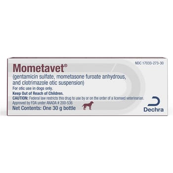 Mometavet&reg; (gentamicin sulfate, mometasone furoate anhydrous, and clotrimazole otic suspension) 30 gm Bottle-product-tile