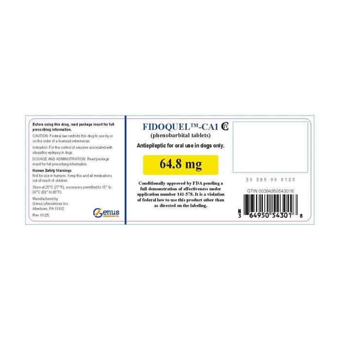 Fidoquel™ CA-1 (Phenobarbital Tablets) for Dogs - 64.8 mg (sold per tablet) product detail number 1.0