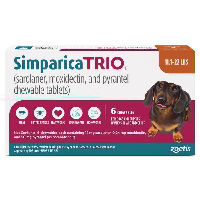 Simparica TRIO - Chewable Tablets for Dogs 6pk 11-22 lbs Chew product detail number 1.0