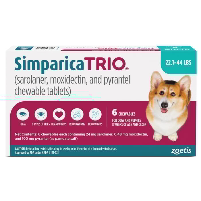 Simparica TRIO - Chewable Tablets for Dogs 6pk 22-44 lbs Chew product detail number 1.0