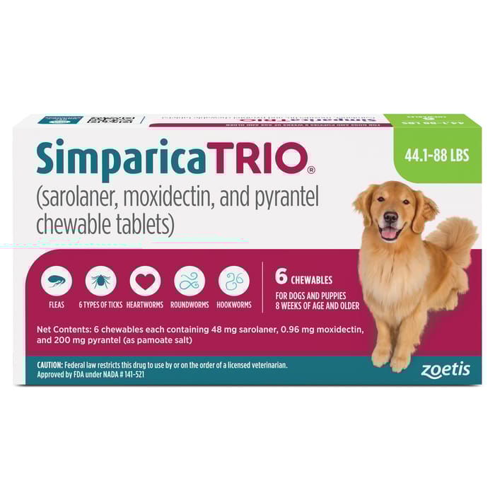Simparica TRIO - Chewable Tablets for Dogs 6pk 44-88 lbs Chew product detail number 1.0