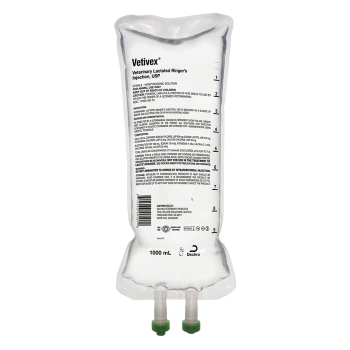 Vetivex Veterinary DEHP Free Lactated Ringers Electrolyte Injection 1000 ml (1L) product detail number 1.0