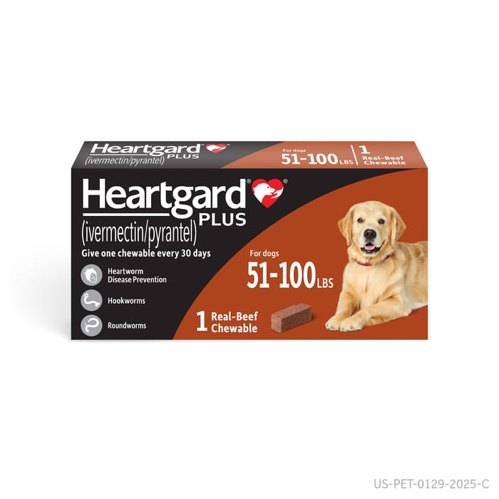 HEARTGARD Plus (ivermectin/pyrantel) Heartworm Disease Preventative Chewables for Dogs 51-100 lbs (Brown Box) - 1pk product detail number 1.0
