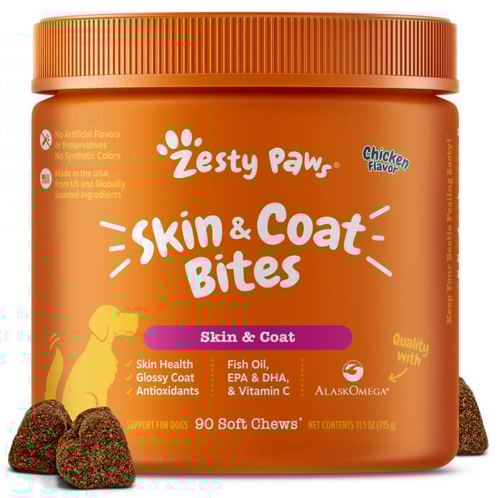 Zesty Paws Skin & Coat Bites Soft Chew Omega Supplement for Dogs - Chicken - 90 Count product detail number 1.0