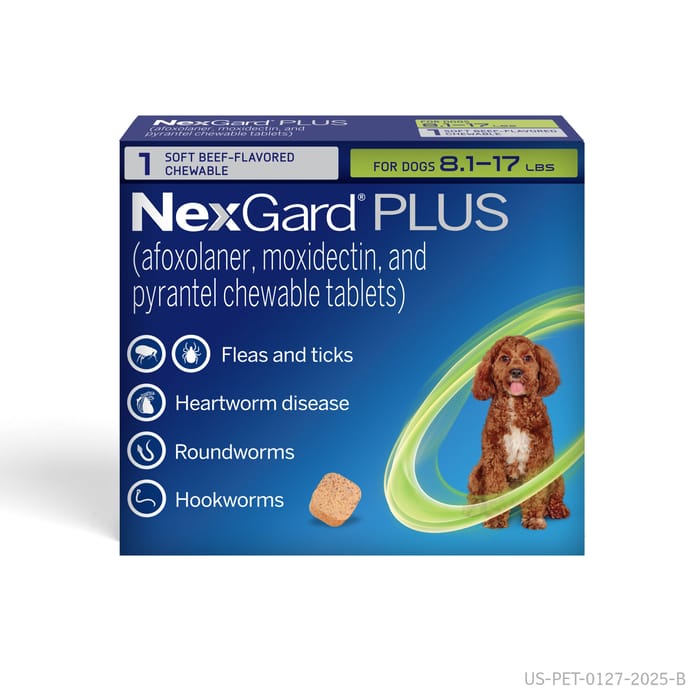 NexGard Plus - Flea, Tick, & Broad Spectrum Prevention Chewable Tablet for Dogs 8.1 to 17 lbs. (Green Box) 1 Chew (1 Month Supply) product detail number 1.0