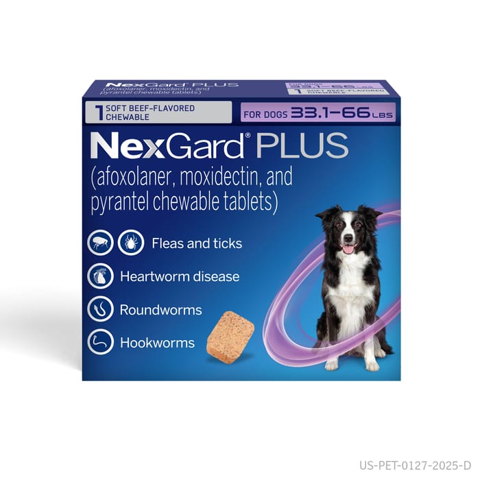 NexGard PLUS CHEWS For Dogs 33.1 to 66 lbs. (Purple Box) 1 Chew (1 Month Supply) product detail number 1.0