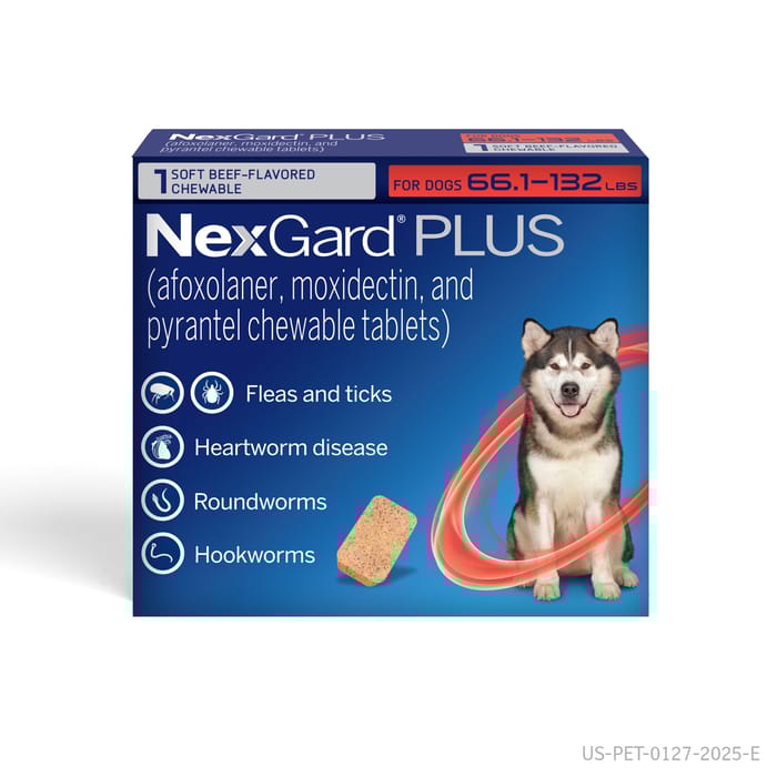 NexGard Plus - Flea, Tick, & Broad Spectrum Prevention Chewable Tablet for Dogs 66.1 to 132 lbs. (Red Box) 1 Chew (1 Month Supply) product detail number 1.0