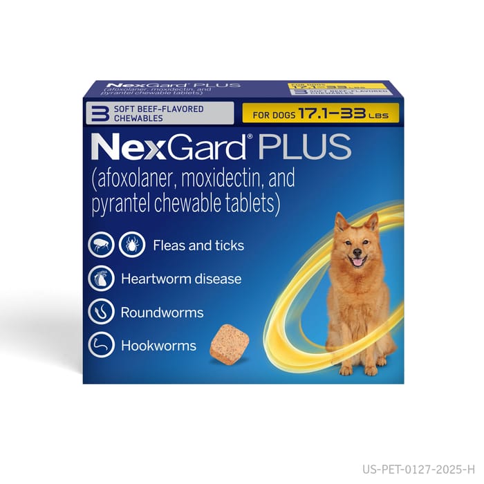 NexGard Plus - Flea, Tick, & Broad Spectrum Prevention Chewable Tablet for Dogs 17.1 to 33 lbs (Gold Box) 3 Chews (3 Month Supply) product detail number 1.0