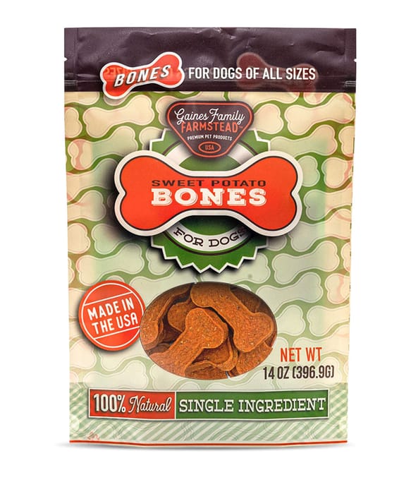 Gaines Family Farmstead Sweet Potato Bones for Dogs - 100% Natural Single-Ingredient Dog Treat 14 oz product detail number 1.0