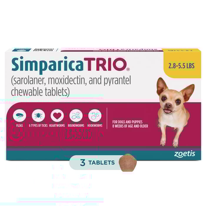 Simparica TRIO - Chewable Tablets for Dogs 3pk 2.8-5.5 lbs Chew product detail number 1.0