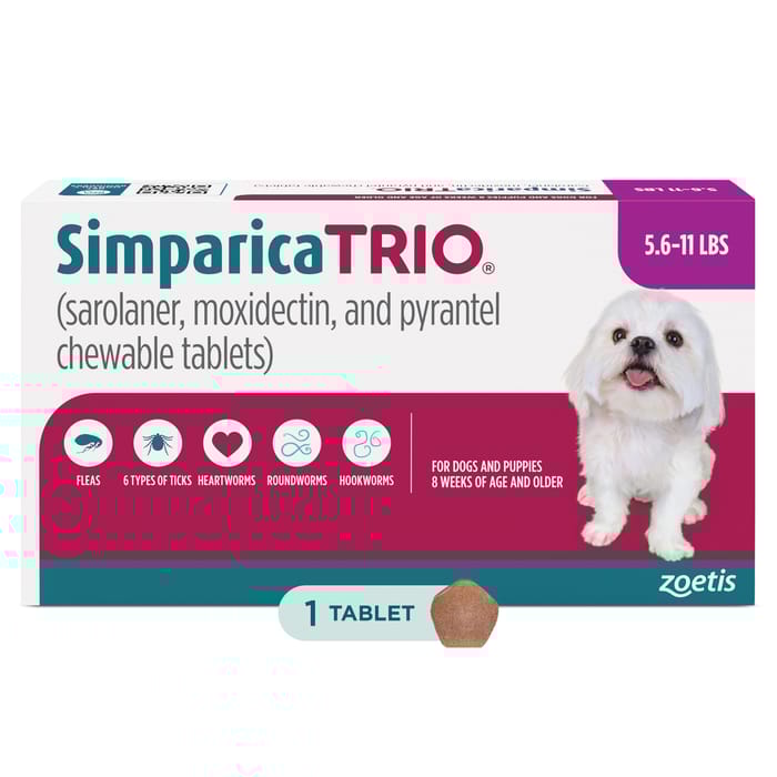 Simparica TRIO - Chewable Tablets for Dogs 1pk 5.6-11.0 lbs Chew product detail number 1.0
