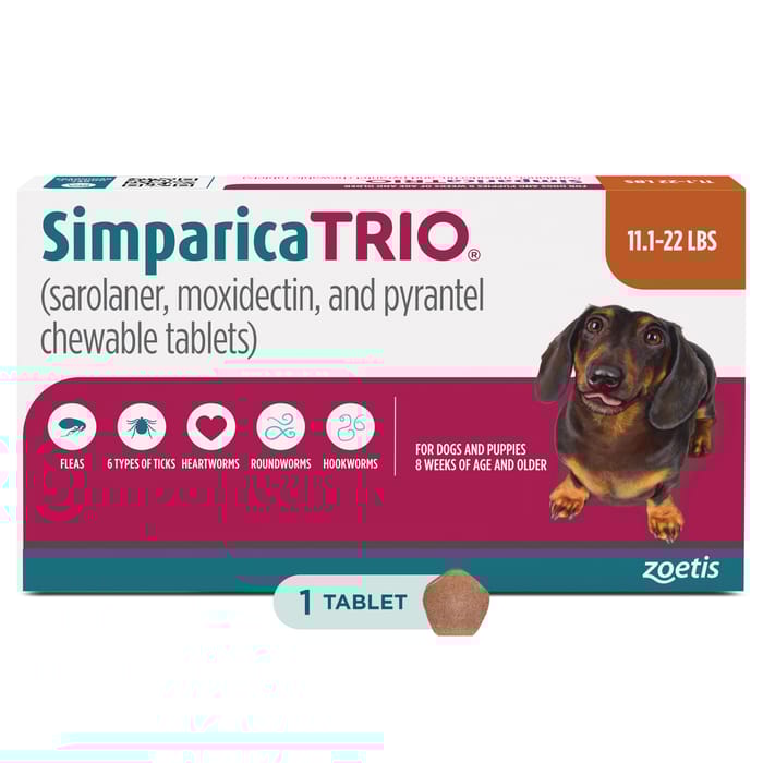 Simparica TRIO - Chewable Tablets for Dogs 1pk 11.1-22.0 lbs Chew product detail number 1.0