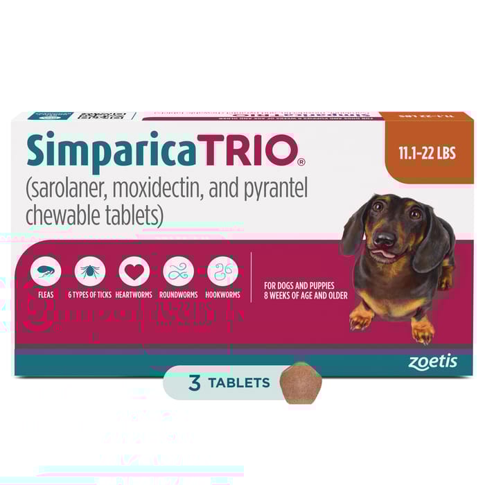 Simparica TRIO - Chewable Tablets for Dogs 3pk 11.1-22.0 lbs Chew product detail number 1.0