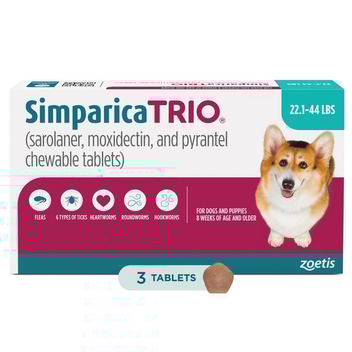 Simparica TRIO - Chewable Tablets for Dogs 3pk 22.1-44.0 lbs Chew product detail number 1.0