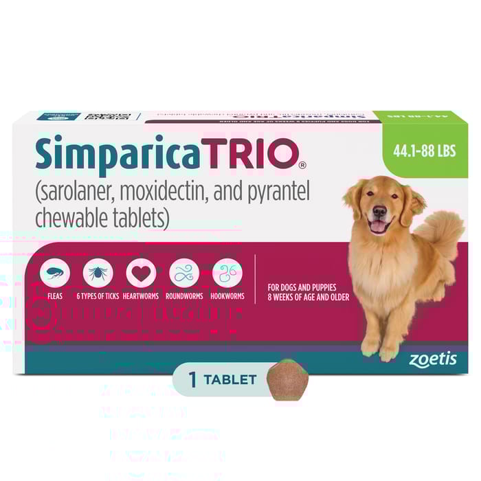 Simparica TRIO - Chewable Tablets for Dogs 1pk 44.1-88.0 lbs Chew product detail number 1.0