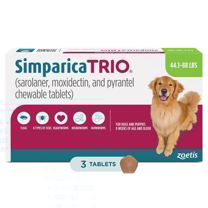 Simparica TRIO - Chewable Tablets for Dogs 3pk 44.1-88.0 lbs Chew product detail number 1.0