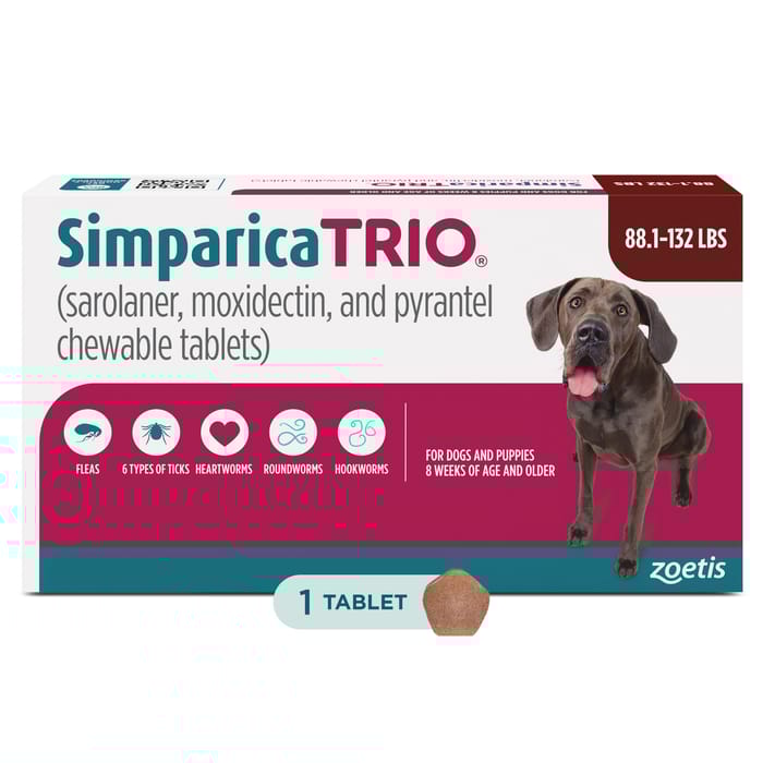 Simparica TRIO - Chewable Tablets for Dogs 1pk 88.1-132 lbs Chew product detail number 1.0