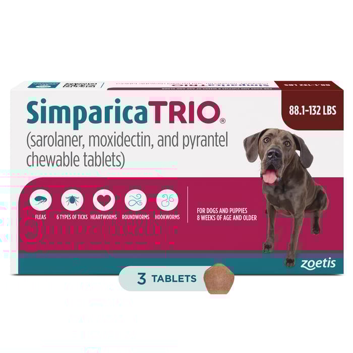 Simparica TRIO - Chewable Tablets for Dogs 3pk 88.1-132 lbs Chew product detail number 1.0
