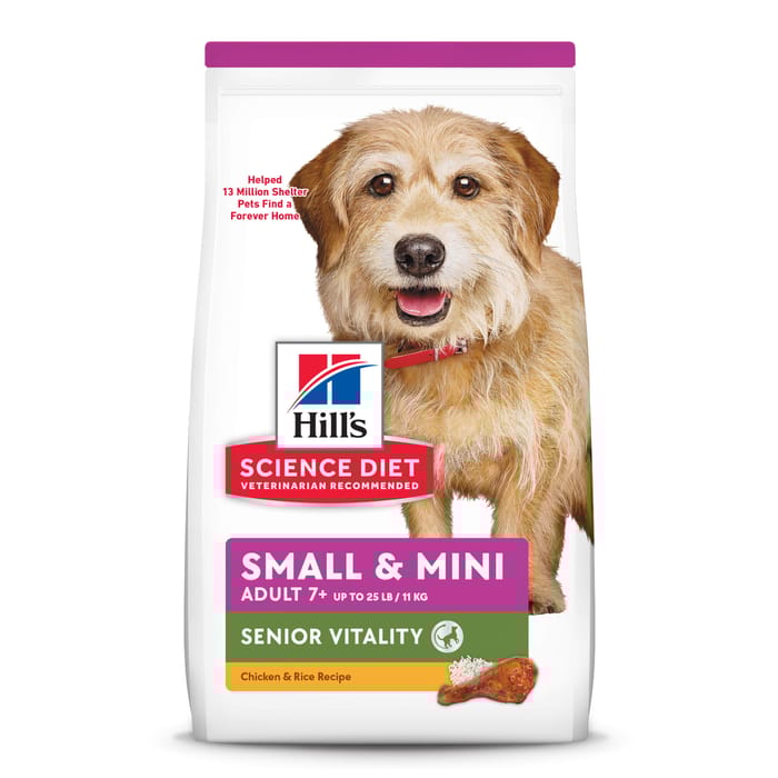 Hill's Science Diet Adult 7+ Senior Vitality Small & Mini Chicken Meal & Rice Dry Dog Food - 12.5 lb Bag product detail number 1.0