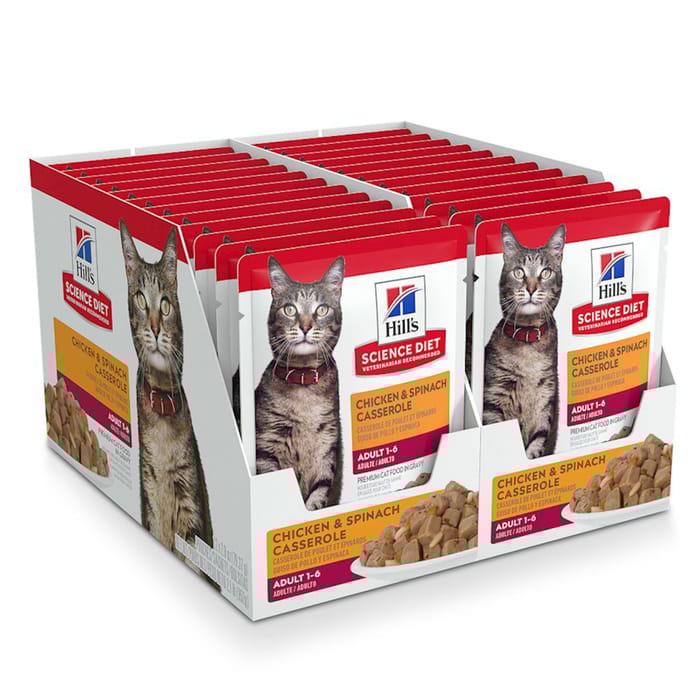 Hill's Science Diet Adult Chicken & Spinach Casserole Wet Cat Food Pouches - 2.8 oz Pouches - Pack of 24 product detail number 1.0