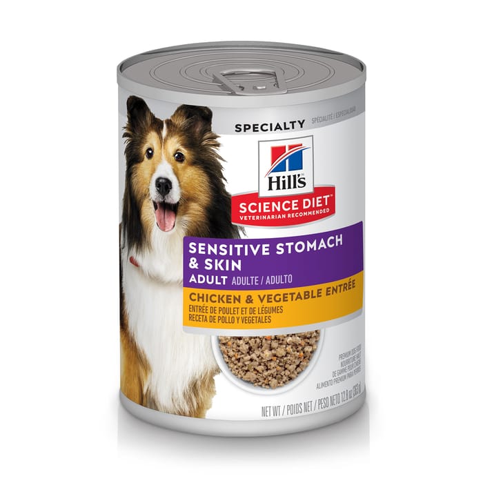 Hill's Science Diet Adult Sensitive Stomach & Skin Chicken & Vegetable Entree Wet Dog Food - 12.8 oz Cans - Case of 12 product detail number 1.0