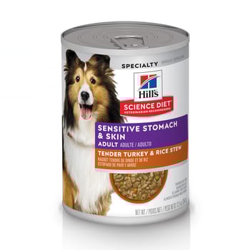 Hill's Science Diet Adult Sensitive Stomach & Skin Tender Turkey & Rice Stew Wet Dog Food - 12.5 oz Cans - Case of 12-product-tile