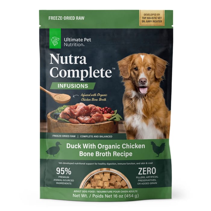 Ultimate Pet Nutrition Nutra Complete Infusions Plus Bone Broth Duck Recipe Freeze Dried Dog Food 16 oz Bag product detail number 1.0