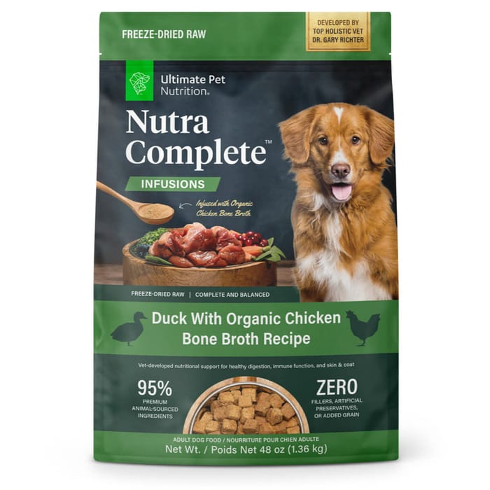 Ultimate Pet Nutrition Nutra Complete Infusions Plus Bone Broth Duck Recipe Freeze Dried Dog Food 48 oz Bag product detail number 1.0