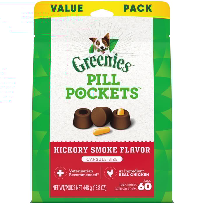Greenies Pill Pockets Capsule Size Natural Hickory Smoke Flavored Dog Treats - 60 Treats product detail number 1.0