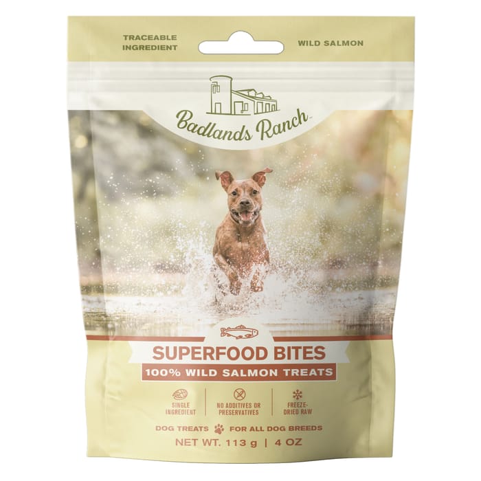 Badlands Ranch Superfood Bites 100% Salmon Freeze Dried Raw Dog Treats 4 oz Bag product detail number 1.0