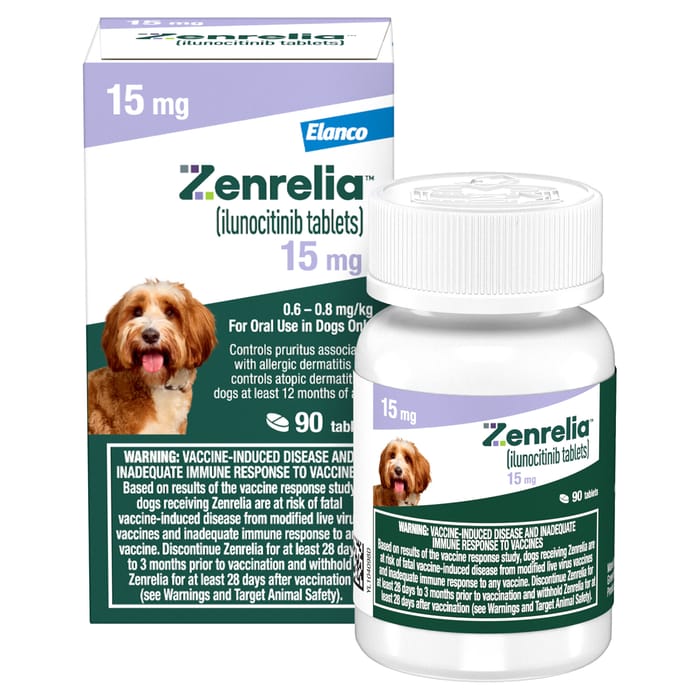Zenrelia (Ilunocitinib Tablets) Once Daily Prescription Itch Relief for Dogs - 15 mg (sold per tablet) product detail number 1.0