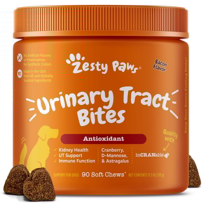 Zesty Paws Urinary Tract Bites Soft Chew Antioxidant Supplement for Dogs - Bacon - 90 count product detail number 1.0