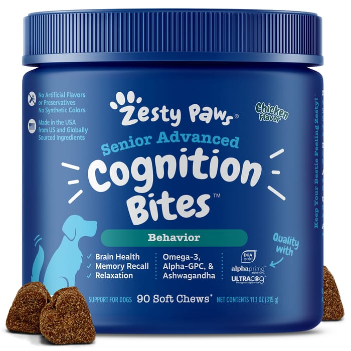 Zesty Paws Advanced Cognition Bites Chicken Flavored Soft Chews Brain Supplement for Senior Dogs - 90 count product detail number 1.0