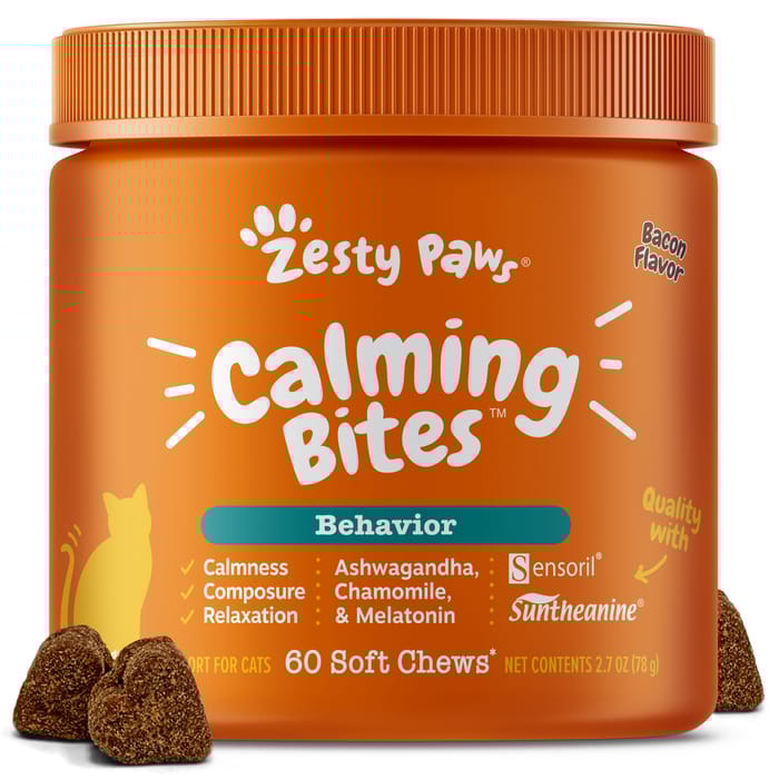 Zesty Paws Calming Bites Bacon Flavored Soft Chew Behavior Supplement for Cats - 60 count product detail number 1.0
