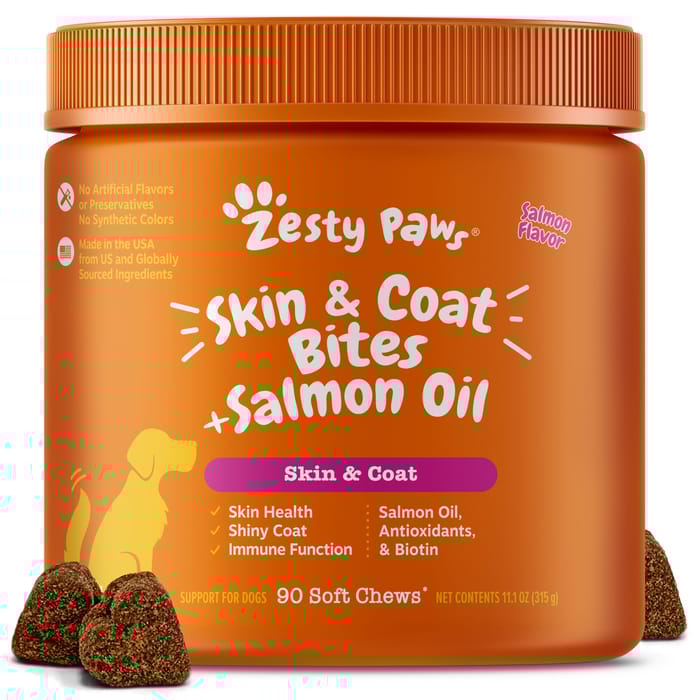 Zesty Paws Salmon Bites Salmon Flavored Soft Chews Skin & Coat Supplement for Dogs - 90 count product detail number 1.0