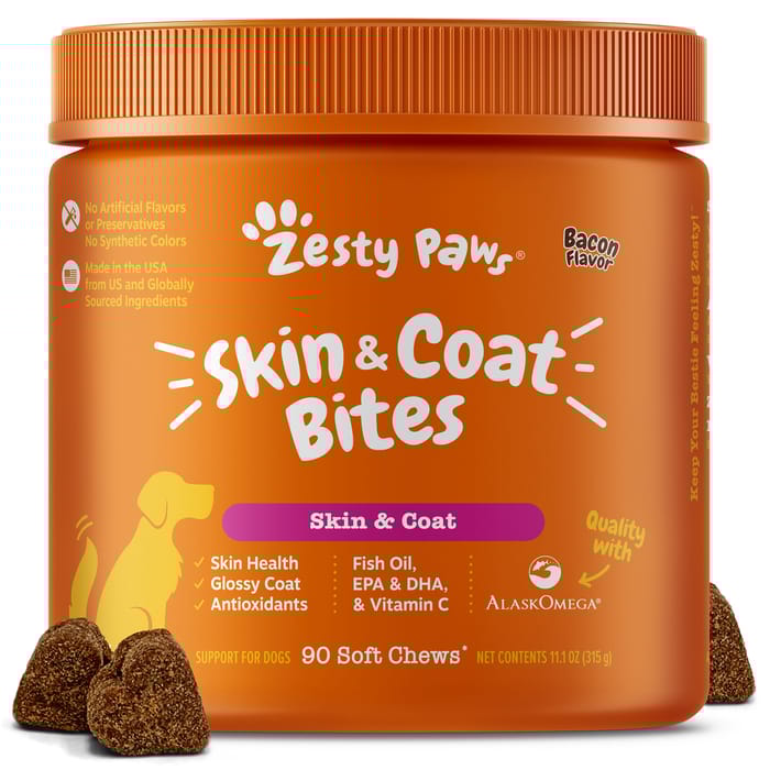 Zesty Paws Skin & Coat Bites Soft Chew Omega Supplement for Dogs -  Bacon - 90 count product detail number 1.0