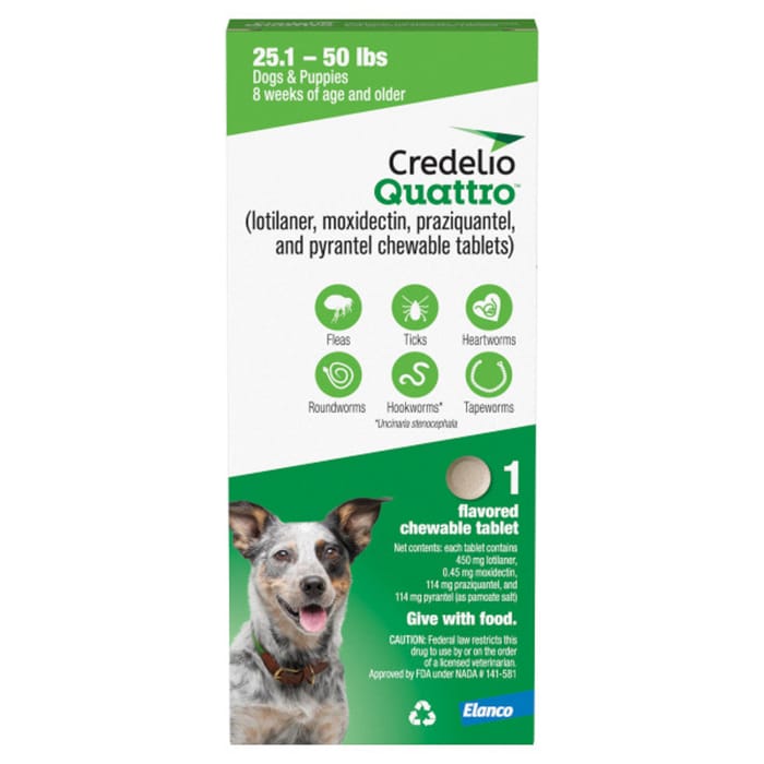 Credelio Quattro Chewable Tablet for Dogs 25.1-50lbs - 1 pack product detail number 1.0