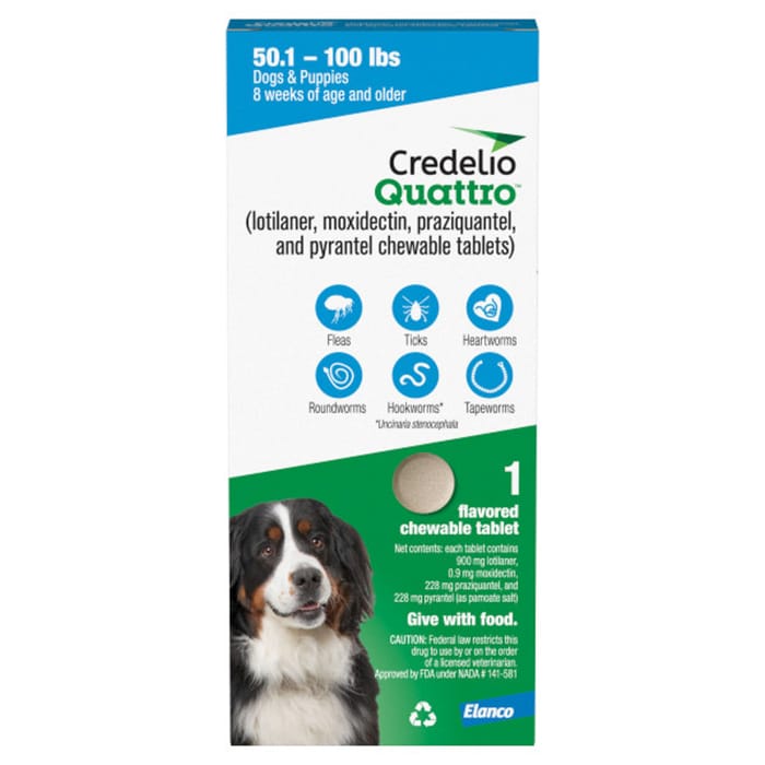 Credelio Quattro Chewable Tablet for Dogs 50.1-100lbs - 1 pack product detail number 1.0