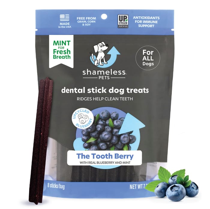 Shameless Pets The Tooth Berry Dental Sticks Dog Treats - Blueberry & Mint Flavor (8 sticks) product detail number 1.0